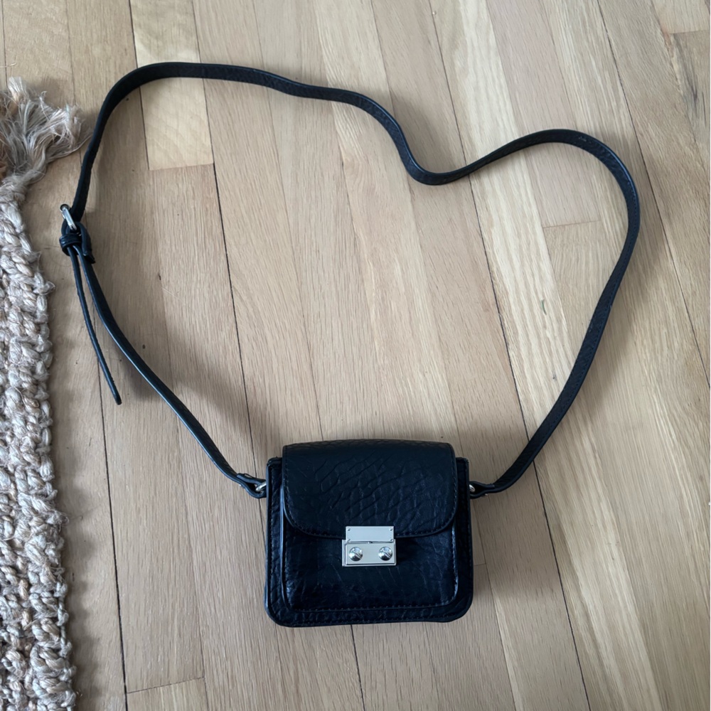 Adjustable Black Leather Crossbody Bag